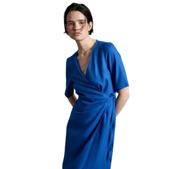 & OTHER STORIES Midi Wrap Dress Blue Size 10 - Picture 4 of 10